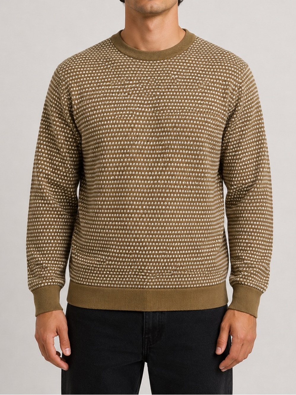 ONLY & SONS Men’s L Taupe and Cream Crewneck Knit Sweater